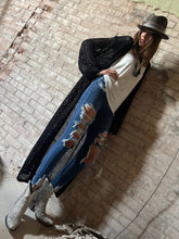 Load image into Gallery viewer, Tailored West Black Open Knit Maxi Cardigan
