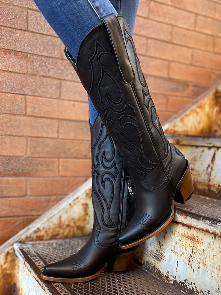 Corral Z5075 Black Tall Top Boots with Matching Stitch Pattern and Inlay Tailored West Canon City Colorado Springs