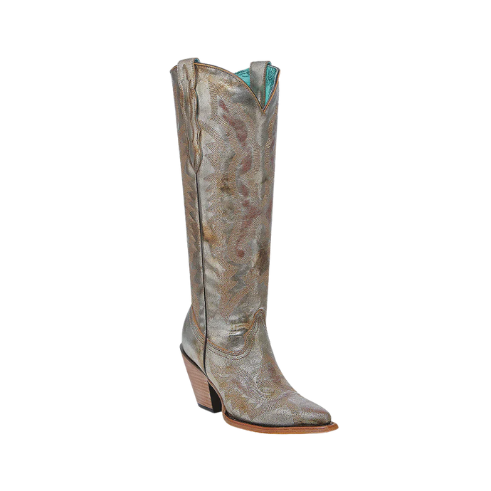Embroidered Metallic Gold Tall Boot