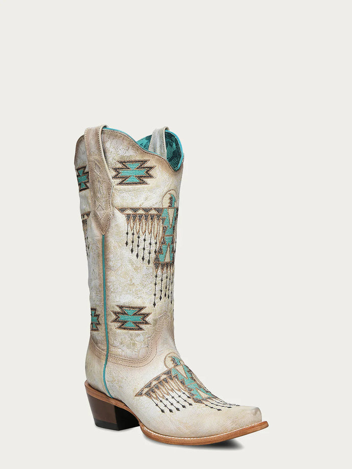 Eagle White - Turquoise Embroidered Boot