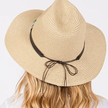 Load image into Gallery viewer, Taupe Straw Sun Hat with Turquoise Beads Band

