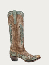 Load image into Gallery viewer, GOAT VINTAGE BONE AND TURQUOISE EAGLE OVERLAY SNIP-TOE BOOT
