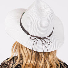 Load image into Gallery viewer, Taupe Straw Sun Hat with Turquoise Beads Band
