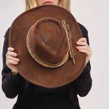 Load image into Gallery viewer, Distressed Fabric Band Rustic Cowgirl Fedora Hat
