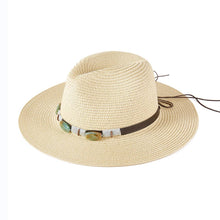 Load image into Gallery viewer, Taupe Straw Sun Hat with Turquoise Beads Band
