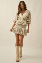 Load image into Gallery viewer, Floral Lace-Trim Ruffled V-Neck Top: Oatmeal-Yellow
