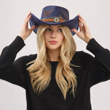 Load image into Gallery viewer, Distressed Fabric Band Cowgirl Fedora Hat
