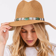 Load image into Gallery viewer, Taupe Straw Sun Hat with Turquoise Beads Band
