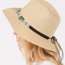 Load image into Gallery viewer, Taupe Straw Sun Hat with Turquoise Beads Band
