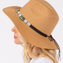 Load image into Gallery viewer, Taupe Straw Sun Hat with Turquoise Beads Band
