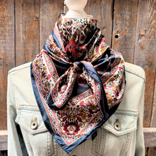 Load image into Gallery viewer, Navy and Burgundy Flowers and Paisley Wild Rag - Western Scarf
