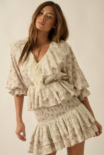 Load image into Gallery viewer, Floral Lace-Trim Ruffled V-Neck Top: Oatmeal-Yellow
