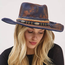 Load image into Gallery viewer, Vintage Inspired Multi Beaded Distressed Fabric Band Rustic Cowgirl Western Fedora Hat
