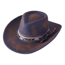 Load image into Gallery viewer, Vintage Inspired Multi Beaded Distressed Fabric Band Rustic Cowgirl Western Fedora Hat
