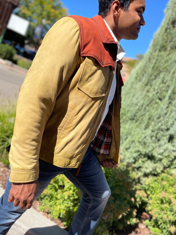 Men's Zip Front Jacket - Tan Suede