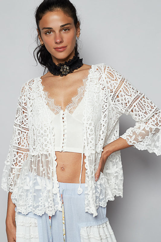 Lace Crochet Cardigan- White