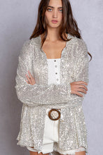 Load image into Gallery viewer, Tailored West Long Sleeve Sequin Button Front Top - Silver White
