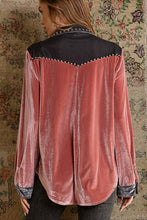 Load image into Gallery viewer, Long Sleeve Button Front Velvet Top - Pink and Charcoal
