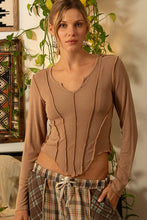Load image into Gallery viewer, Deep V-Neck Long Sleeve Top - Milk Chocolate
