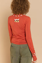 Load image into Gallery viewer, Tailored West Burnt Topaz Long Sleeve Placket Front Tee 
