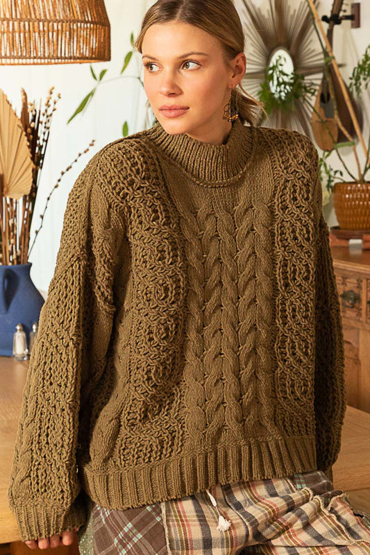Relaxed Fit Chenille Pullover Sweater - Dusky Olive