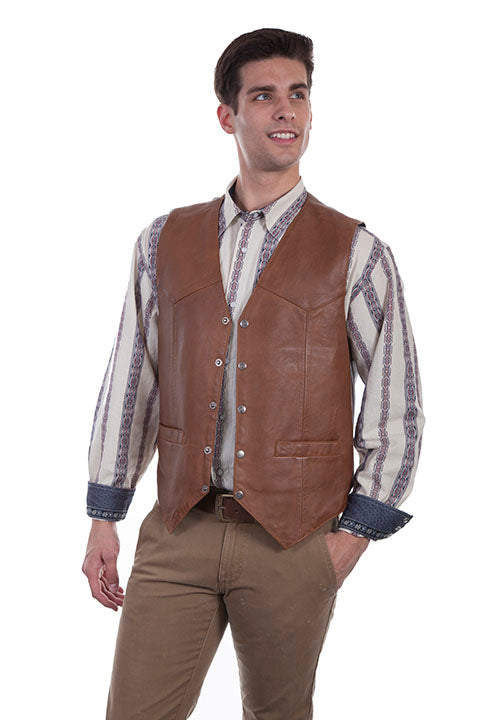 Men's Western Leather Vest - Saddle Tan