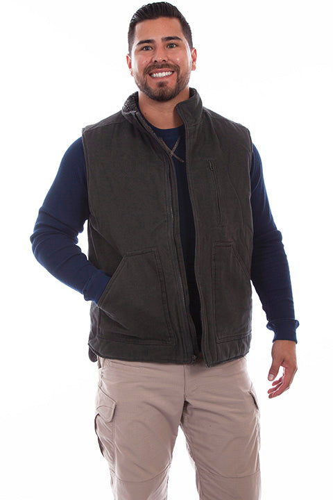 Men's Canvas Zip Front Vest - Charcoal