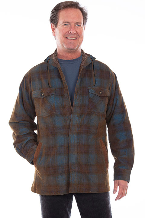 Men's Sherpa Lined Corduroy Hoody - Blue & Brown