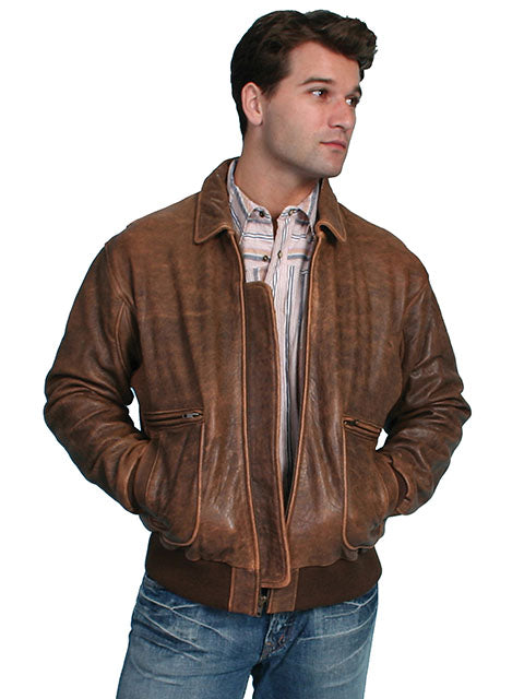 Men's B-2 Bomber Leather Jacket - Brown Antique Lamb