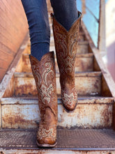 Load image into Gallery viewer, Corral Brown Studded Overlay Western Snip Toe Boots A3638
