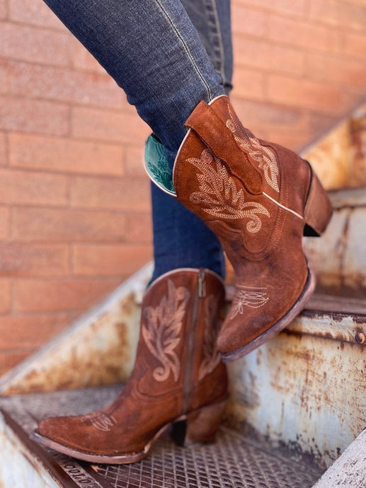 Corral Cognac Embroidery J Toe Ankle Boot A4257