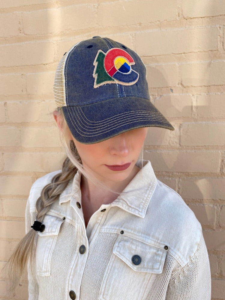 Colorado Trucker Hat - Navy and Beige – Tailored West Fashion Boutique