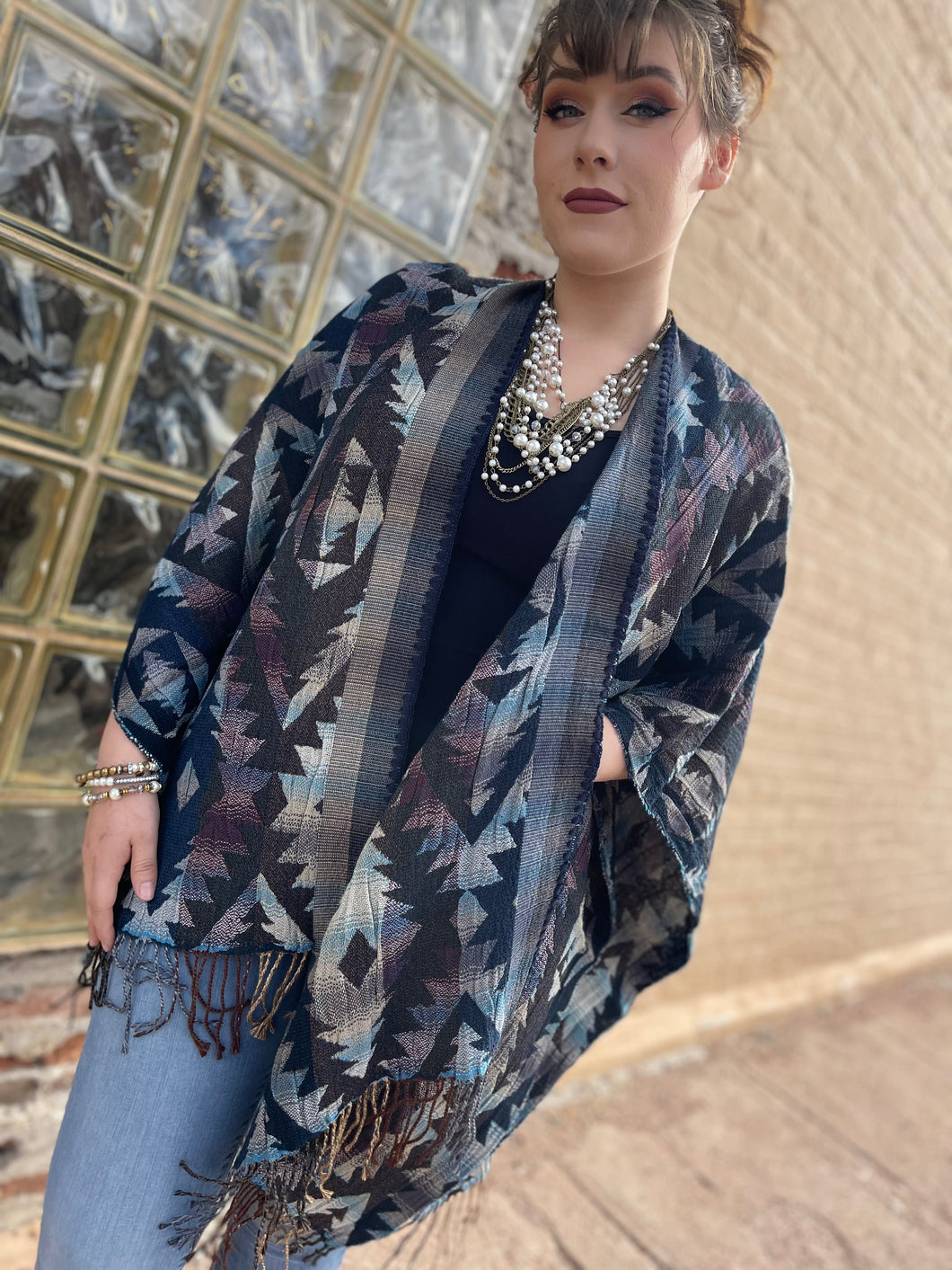Aztec Diamond Cape with Fringe
