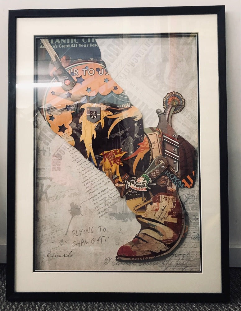Boot and Spur Framed 3D Collage Art