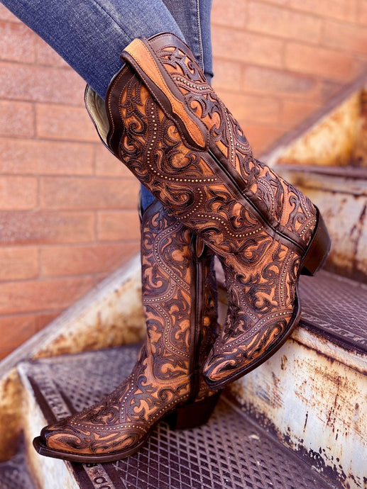 Corral Brown Full Overlay & Stud Boots G1309