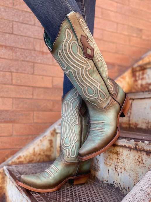 Corral Turquoise Boots with Laser and Embroidery C3870