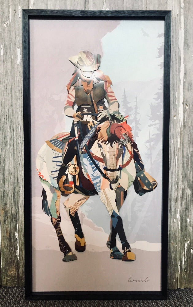 Cowgirl on a Horse Framed 3D Collage Art