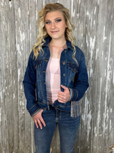 Load image into Gallery viewer, Denim Jacket with Rhinestone Fringe
