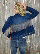 Load image into Gallery viewer, Denim Jacket with Rhinestone Fringe
