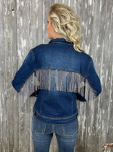 Load image into Gallery viewer, Denim Jacket with Rhinestone Fringe
