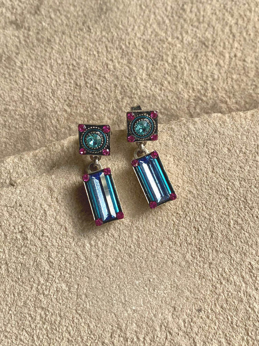 Firefly Light Turquoise and Fuchsia Architectural Post Earrings
