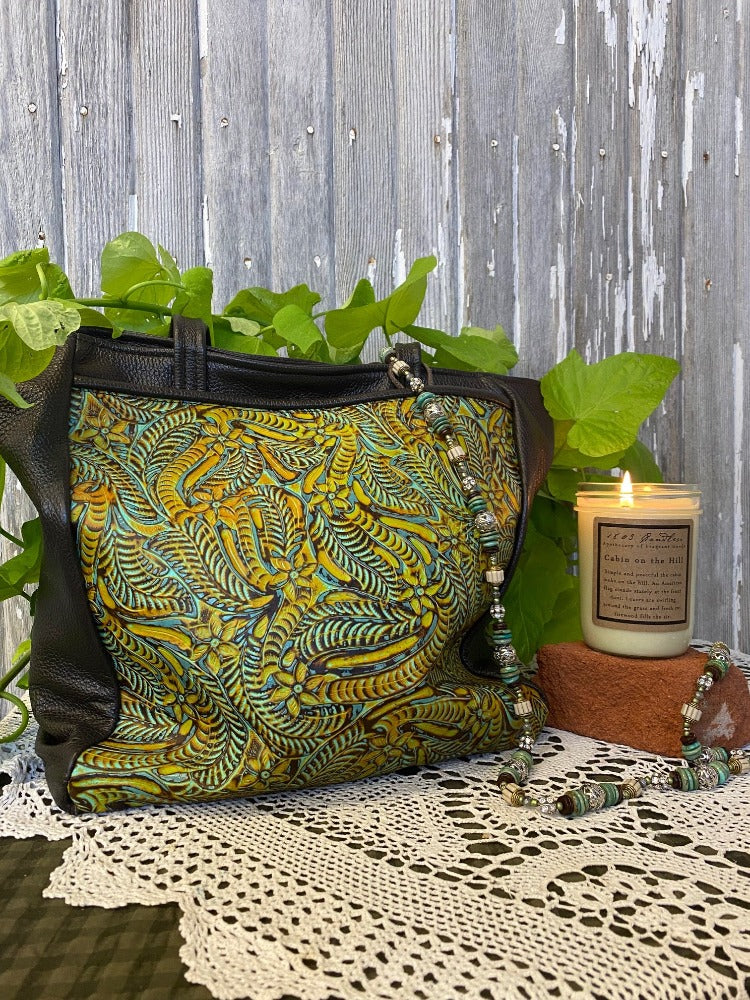 Leather Tote Bag - Dallas Print