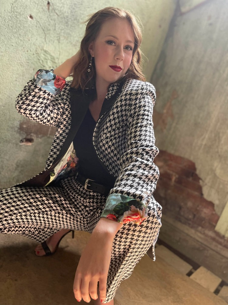 Houndstooth Suit Jacket - Black and White