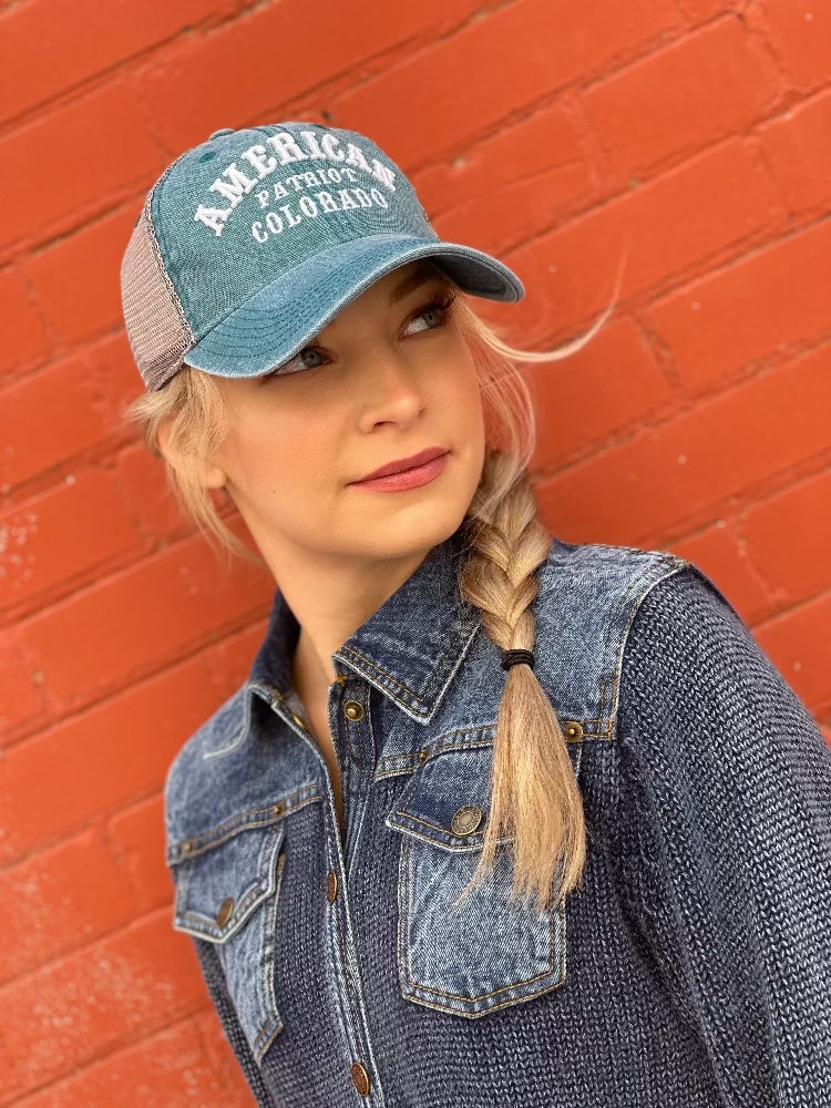 American Patriot Colorado Trucker Hat - Marine Blue & Grey