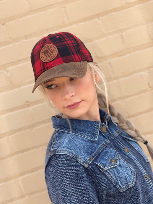 Buffalo Plaid Vintage Wool Flannel Cap - Red and Black