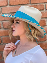 Load image into Gallery viewer, Customizable Cowgirl Hat with Turquoise Leather Hatband &amp; Trim

