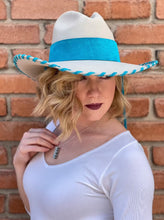 Load image into Gallery viewer, Customizable Cowgirl Hat with Turquoise Leather Hatband &amp; Trim
