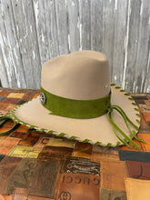 Load image into Gallery viewer, Customized Bailey Light Beige Cowgirl Hat with Green Leather &amp; Silver Embellishments
