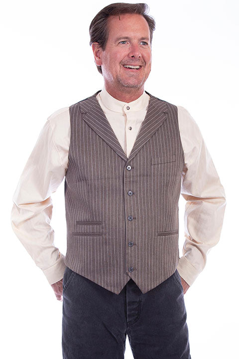 Men's Pinstripe Point Bottom Vest - Heather Brown