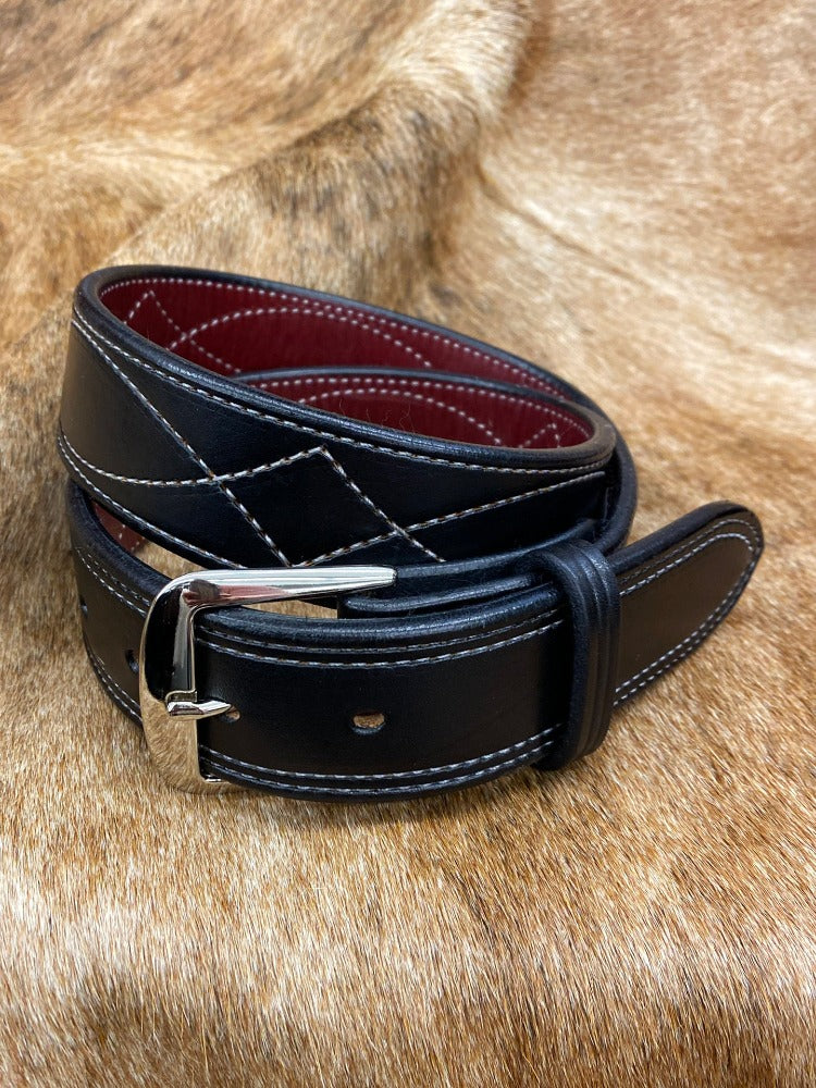 Men's Handmade Western Belt - Cowboy Stitch Black